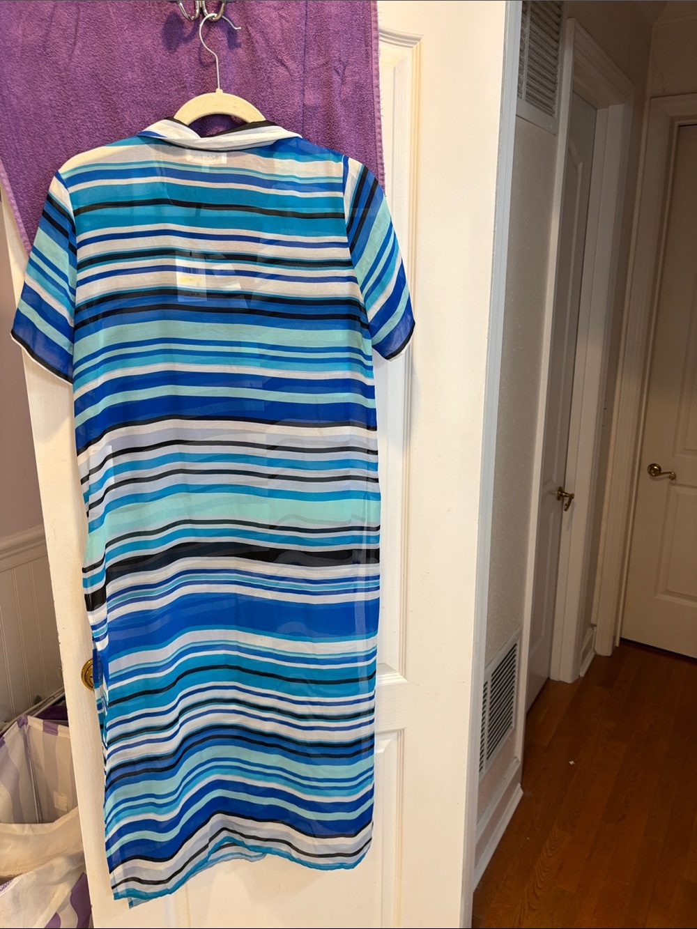 NWT Calvin Klein Blue Black White Striped Swim Coverup - Picture 6 of 8